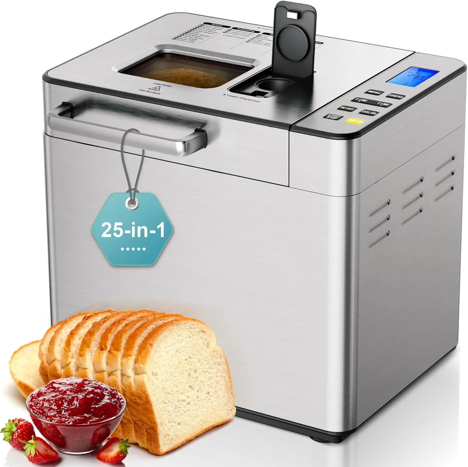 25-in-1 Bread Maker Machine 2LB Breadmaker, Bread Machines with Nut Dispenser and Yeast Dispenser, 3 Loaf Sizes 3 Crust Colors,