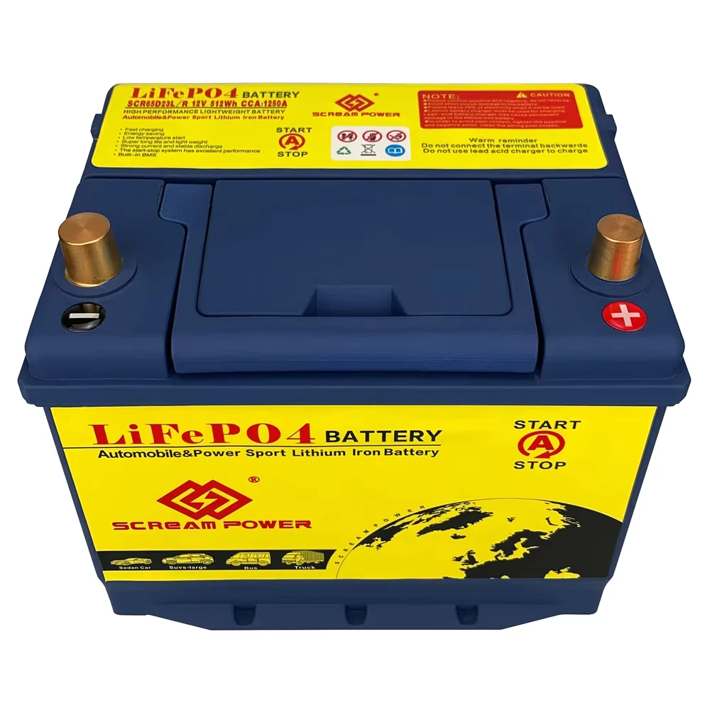 65D23L/R Car Battery 12V LiFePO4 Automotive Battery with BMS Jump Starter Lithium Iron Phosphate Batteries Maintenance Free