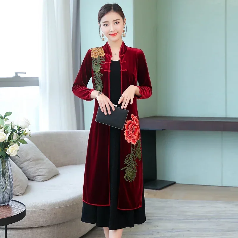 Qipao Traditional Oriental Velvet Cheongsam Wedding Dress Modern Chinese Asian Dresses Ff2557 MN3