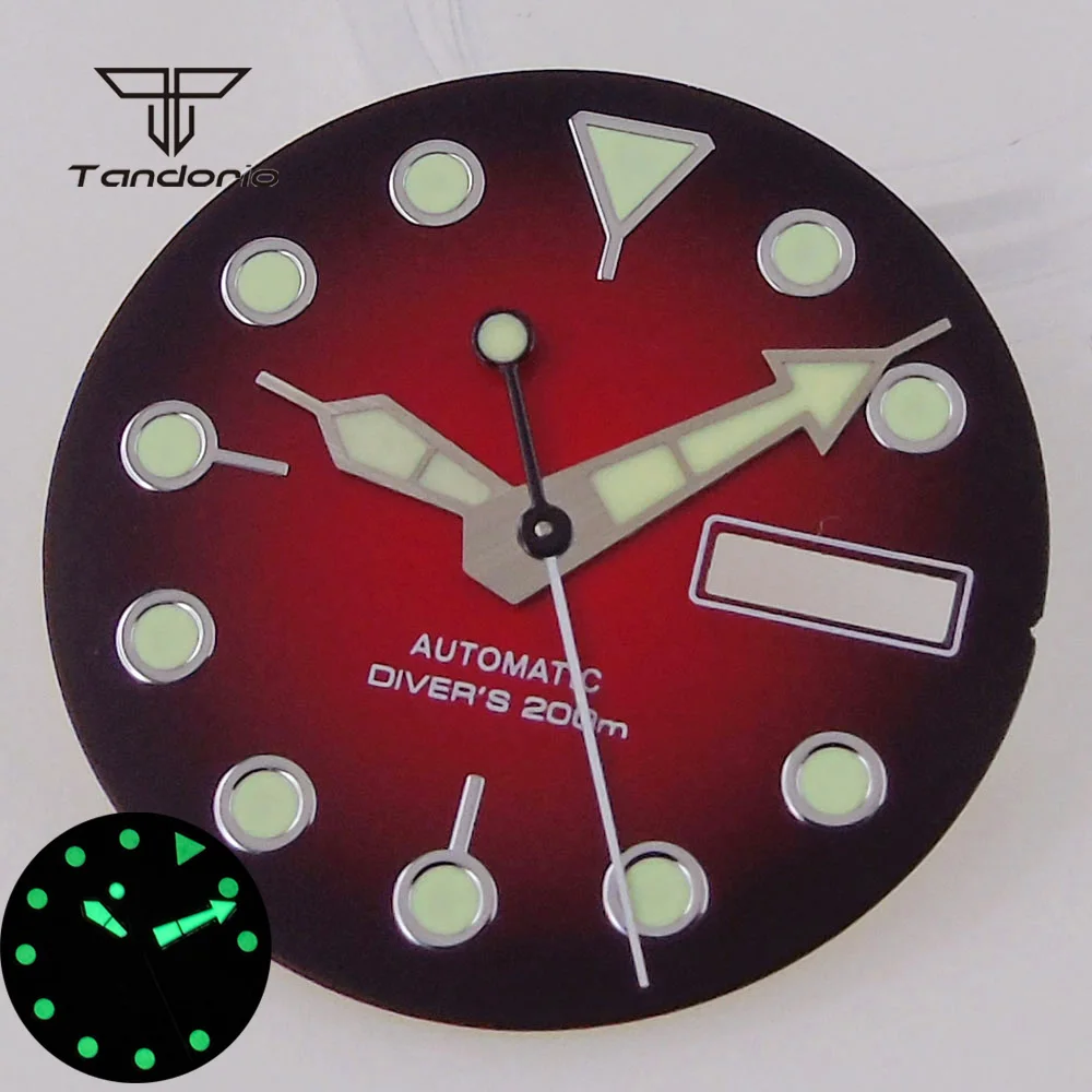 

Циферблат часов NH36 + стрелки C3 Super Lume, красный, черный, градиентный циферблат, подходит для тунца, модные детали, двойное окно даты, аксессуар для наручных часов для дайвинга
