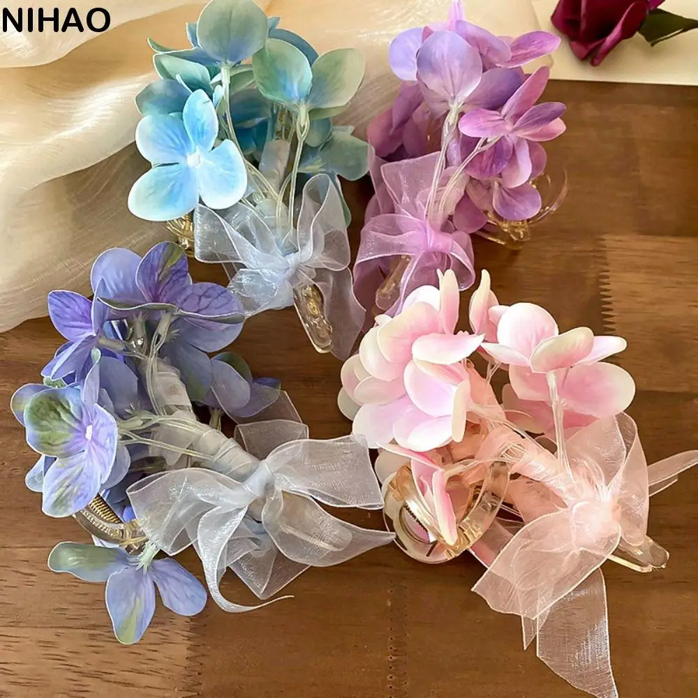 

Cloth Flower Hair Claw Simulated Flower Ponytail Holder Sweet Hair Catches Hair Accessories Mesh Bow Korean Style Hair Crab Clip