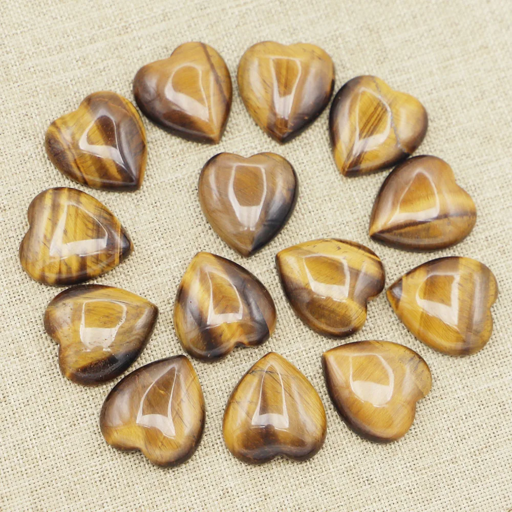 25MM Natural Tiger Eye Stone Heart Cab Cabochons Beads Ornament Charms DIY Fashion Jewelry Making Wholesale 12Pcs Free Shipping