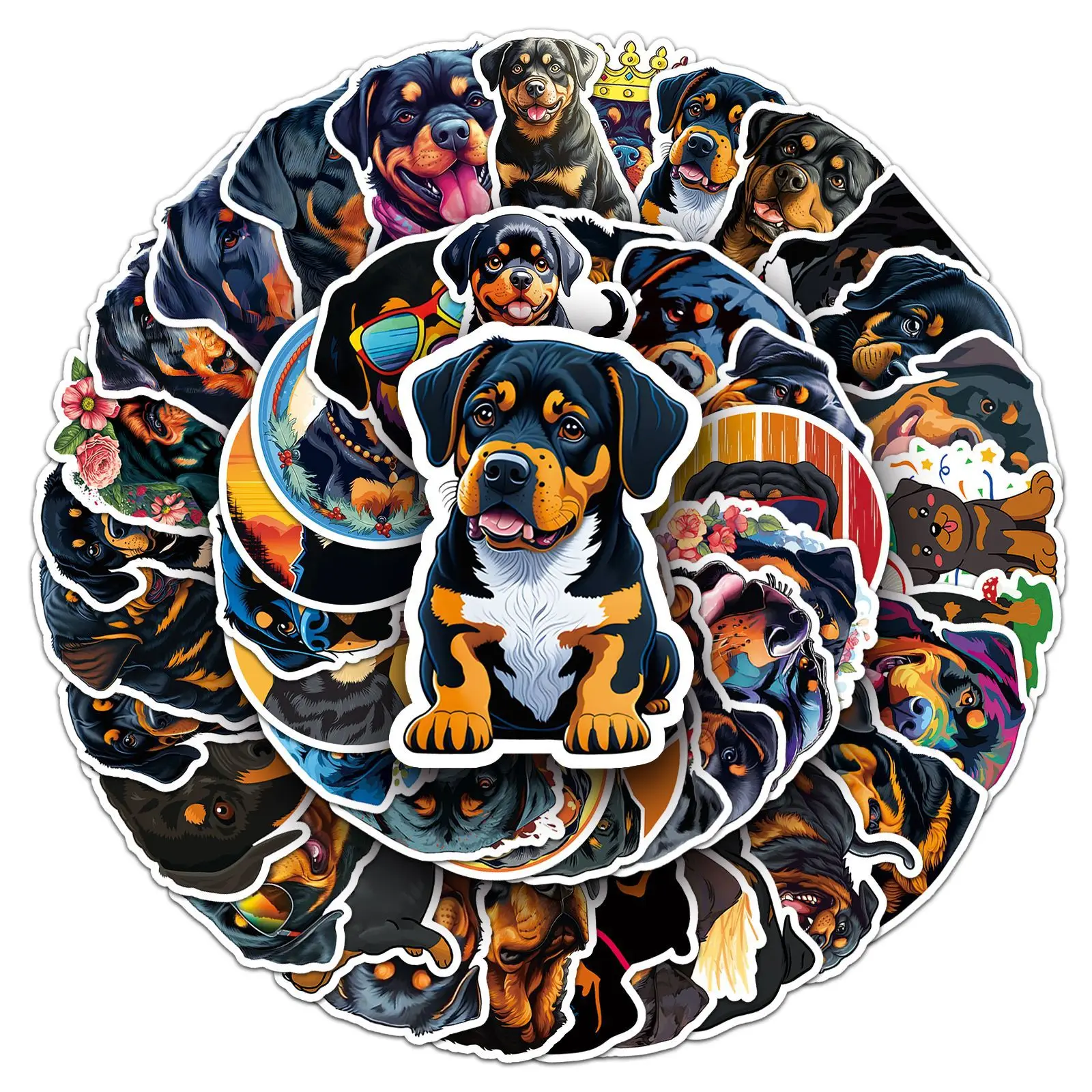 

50PCS Rottweiler Cute Pets Puppy Cartoon Animals Dog Decorative Laptop Water Cup Guitar iPad Waterproof Stickers Kids Toy