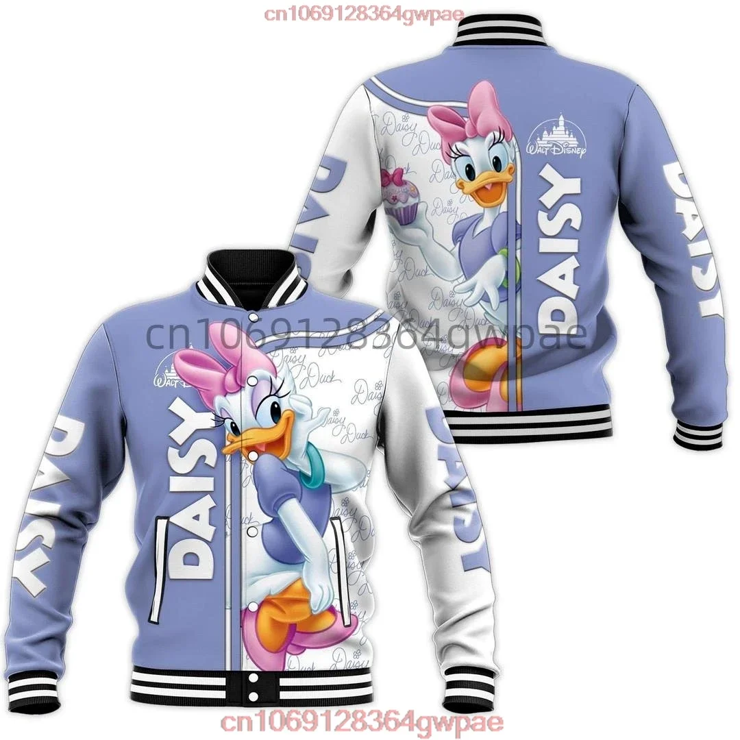 Disney Daisy Duck Baseball Jacket Women's Disney Casual Sweatshirt Hip Hop Harajuku Jacket Streetwear Loose Varsity Coat Hoodie