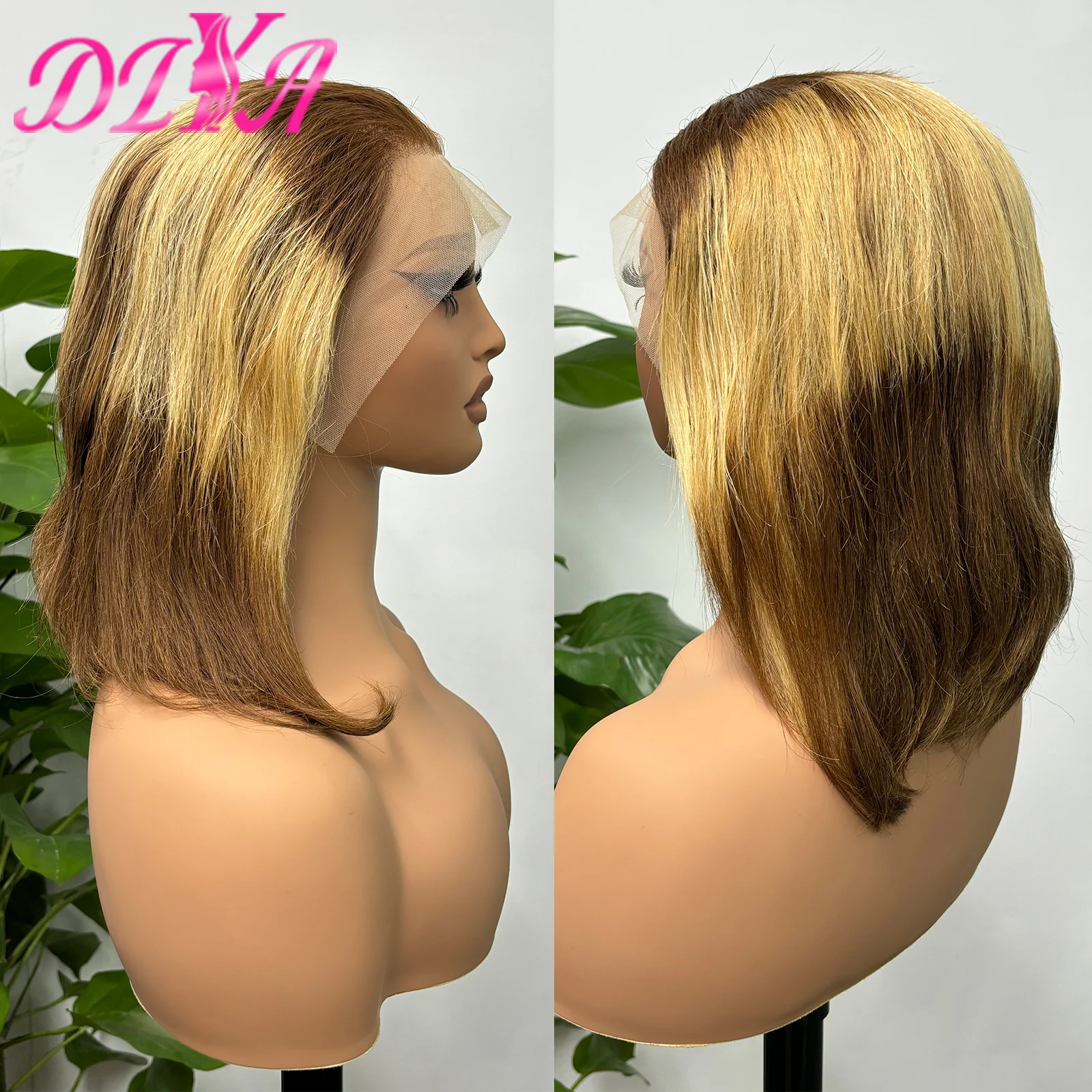 200% Density Straight Short Bob Brazilian Remy Human Hair Wigs for Black Women 13x4 Lace Frontal 4/27/4 Colored Human Hair Wig