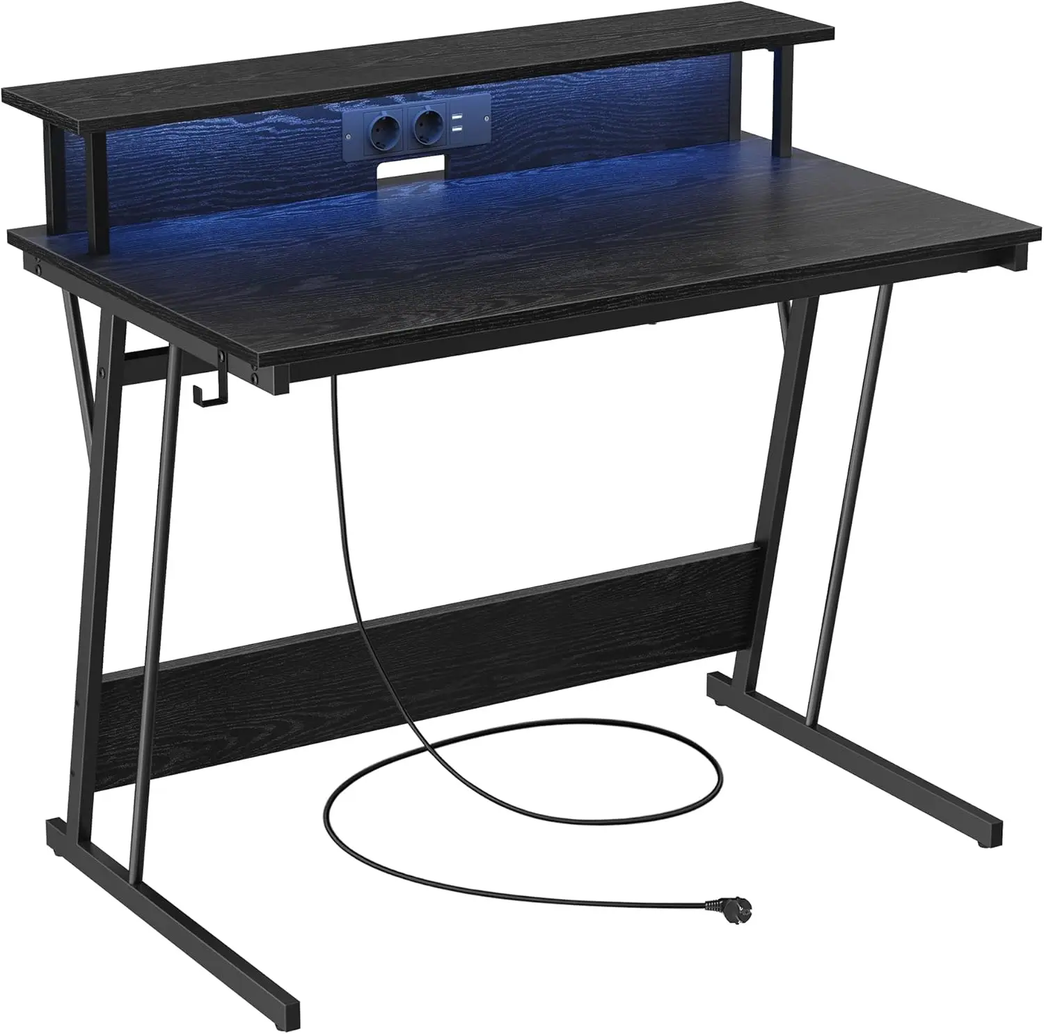 VASAGLE desk, with built-in sockets strip, LED lighting