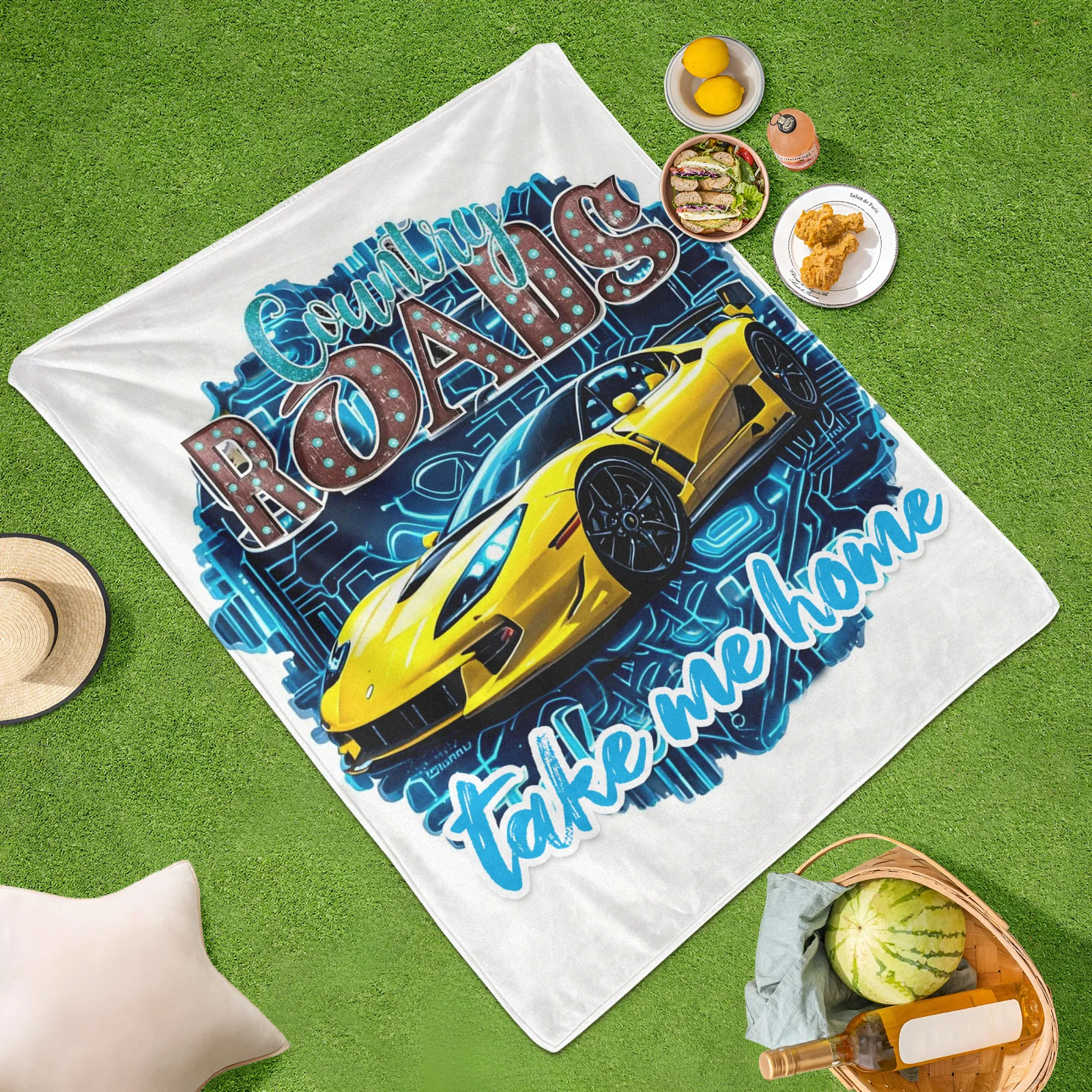 Inspired Car And Road Themed Outdoor Blanket For Tech Enthusiasts Exploring Nature And Scenic Drives With Modern Design