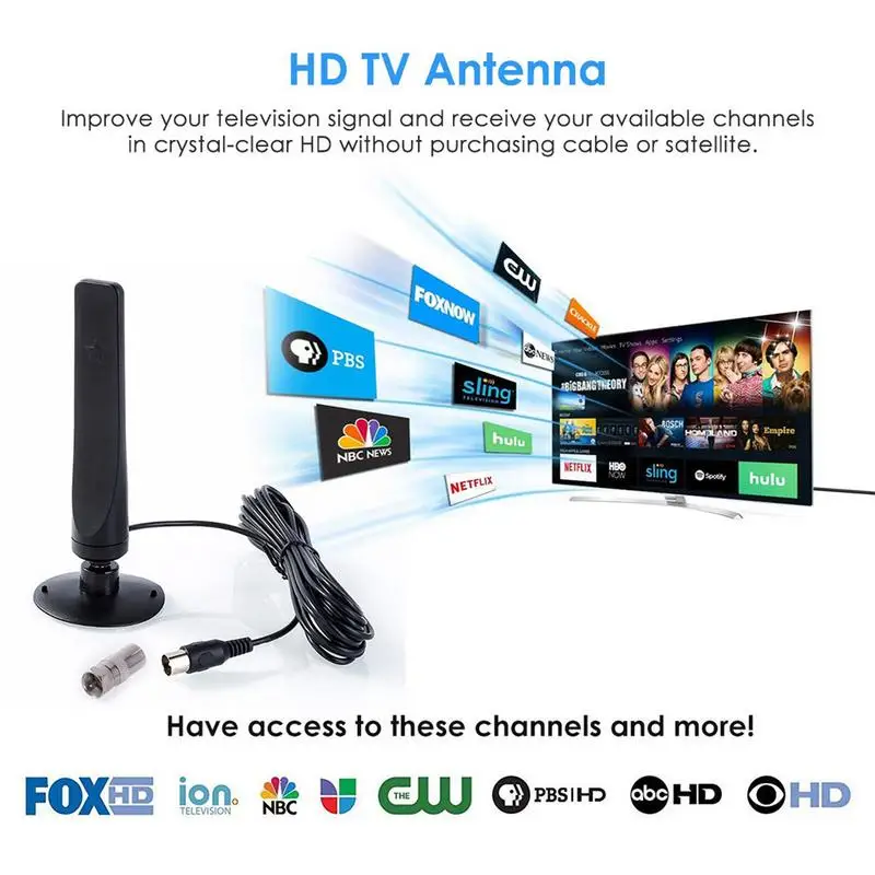 Antena untuk Digital TV, penguat sinyal dalam ruangan 1000 mil jarak jauh gratis saluran perangkat elektronik 1080P antena HD