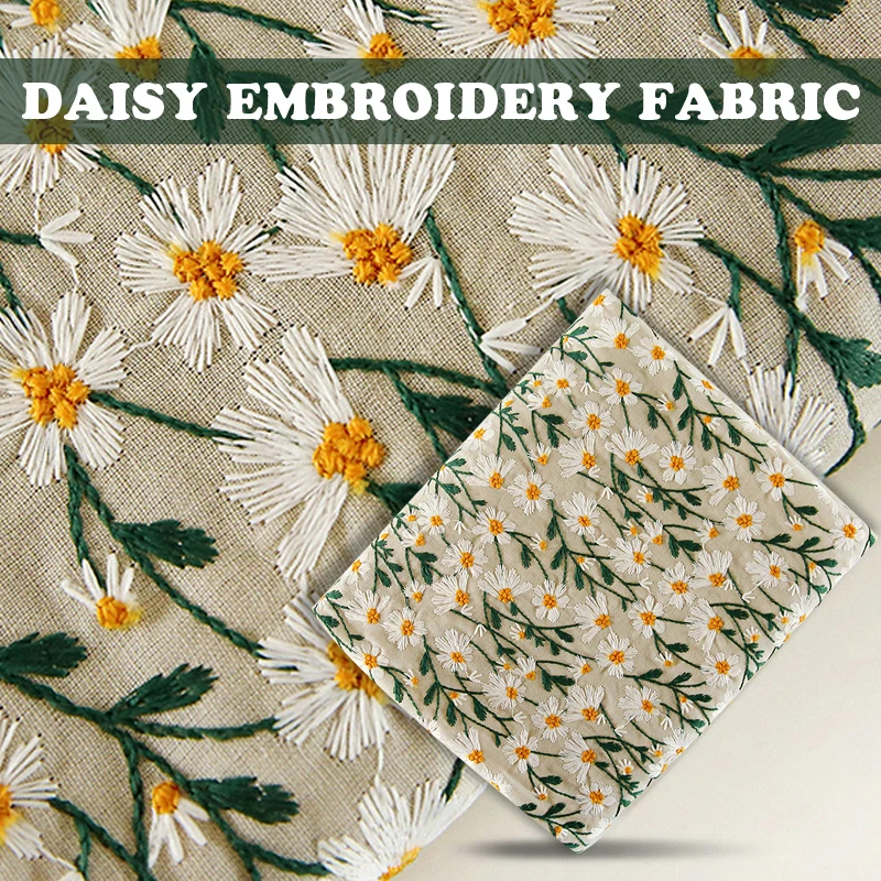 50x135cm Retro Art Daisy Embroidery Fabric Cotton Linen 3D Daisy Jacquard Fabric For Diy Dress Tablecloth Bag Cushion Material