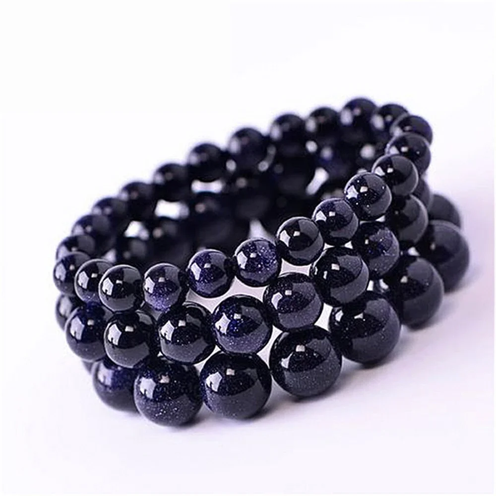 

Women Charms Blue Sand Stone Natural Stone 8-12mm Men Bracelet Stretch Elastic Jewelry Retro Expandable Beads Fashion Unisex