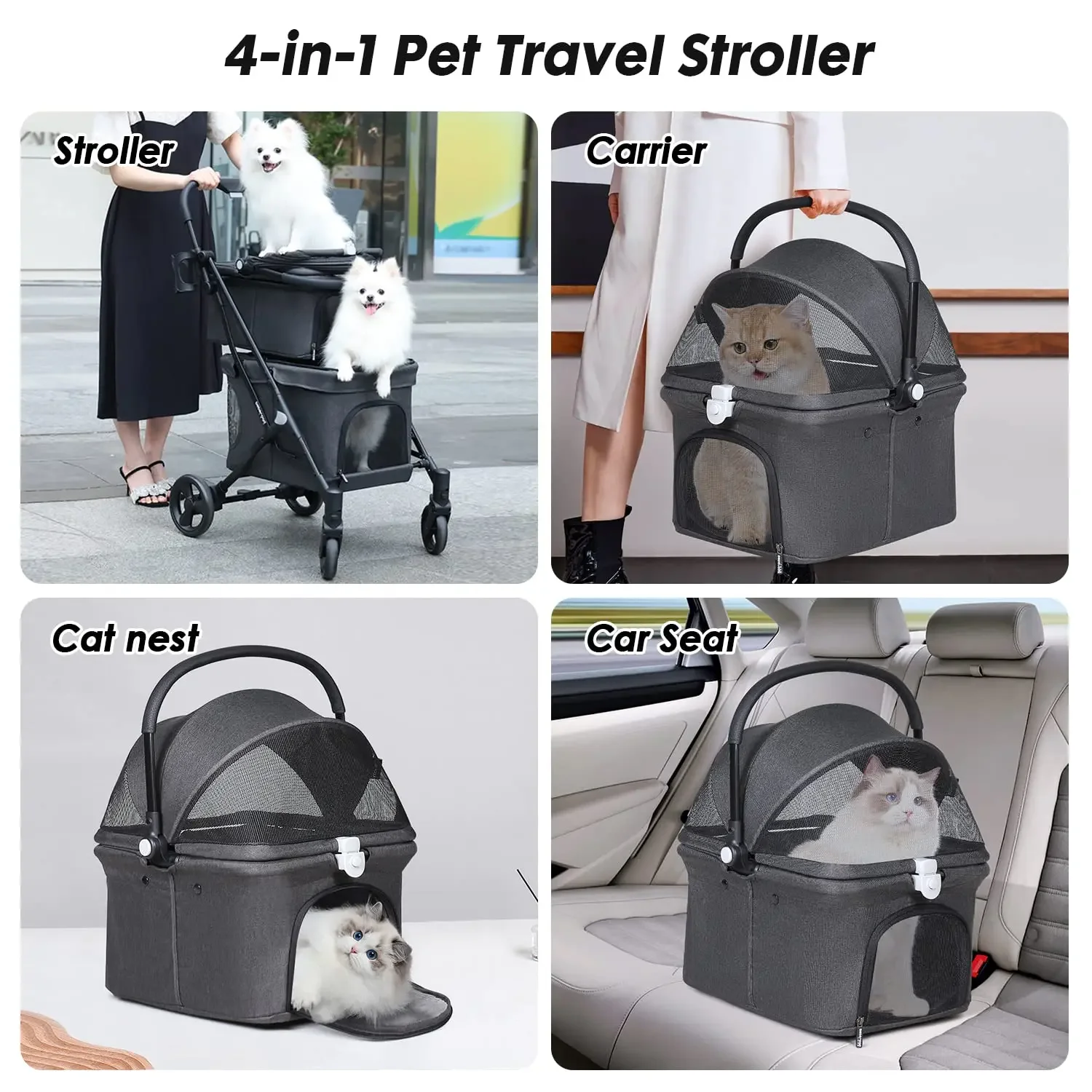 Cochecito doble T1 para mascotas, carrito plegable y ligero para 2 perros o gatos pequeños, con portador desmontable para acampar