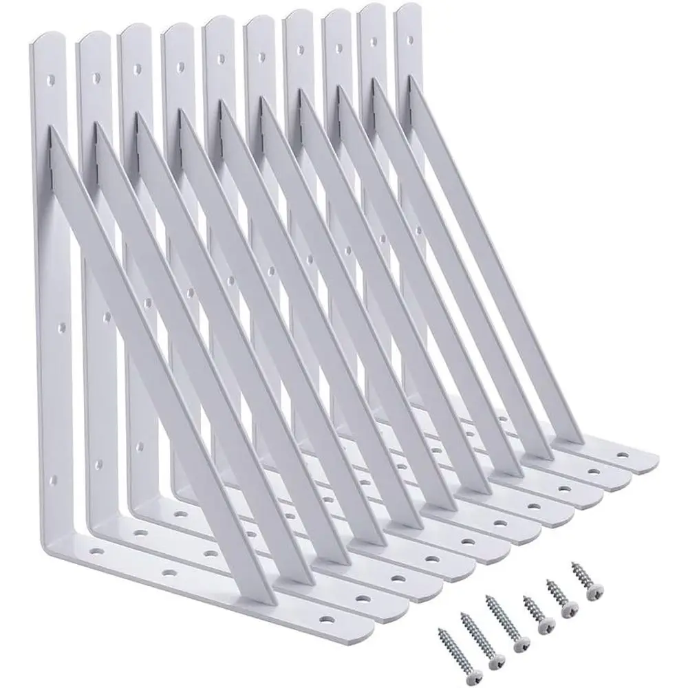 

Кронштейны для полок усиленные, 12 x 8 дюймов, нагрузка до 600 фунтов, 10 штук, белые металлические L-образные кронштейны для настенных или деревянных полок, тип B