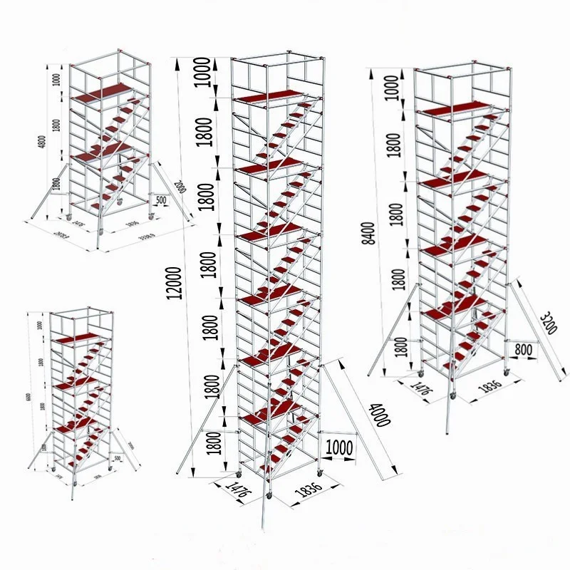 Escadas de torre de andaime móvel de 6M 12M Andaime de alumínio Andamio de alumínio para construção