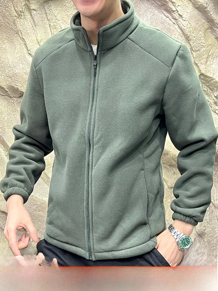 

Thiened Fce Jaet Stand Collar Men's Outdoor Windproof Warm Coat Autumn Winter Youth Polyester Long Sve Zipper Closure