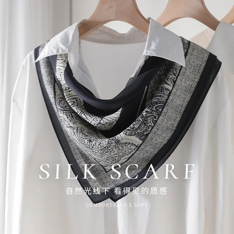 100% Silk Scarf Women Square Fashion Print Hair Neckerchief Lady elegant Luxury High Quality Shawl Wraps Hijab Bandana Scarves