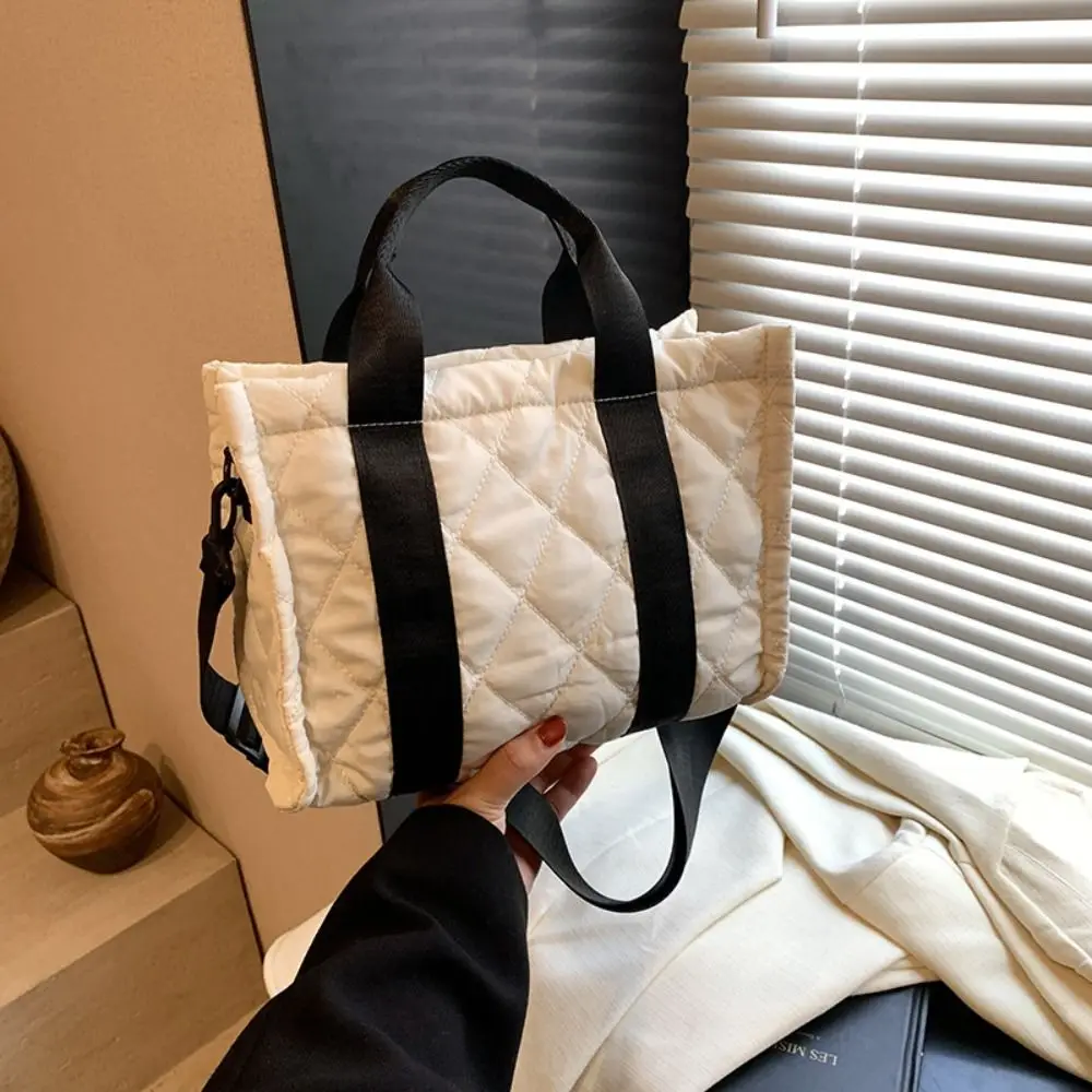 

Korean Style Space Cotton Crossbody Bag Rhombus Plaid Solid Color Korean Shoulder Bag Large Capacity Bucket Bag Small Puffer Bag
