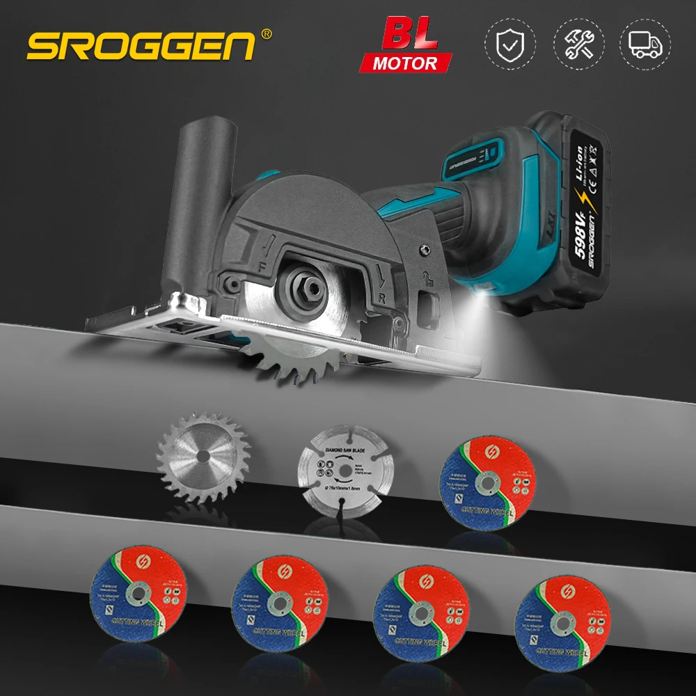 sroggen polegadas brushless eletrica circular saw corte multifuncional para casa faca voce mesmo compativel makita 18v bateria 01