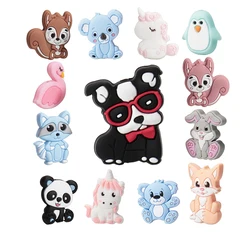 Cuentas de silicona para morder para bebé, accesorios para morder, collar de dibujos animados, sin Bpa, Koala, unicornio, oso y Panda, 10 piezas