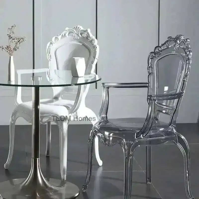 디자이너 투명 심플 팰리스 다이닝 체어 창의적인 주방 스툴 가구 가정용 아크릴 스타일 크리스탈 다이닝 체어