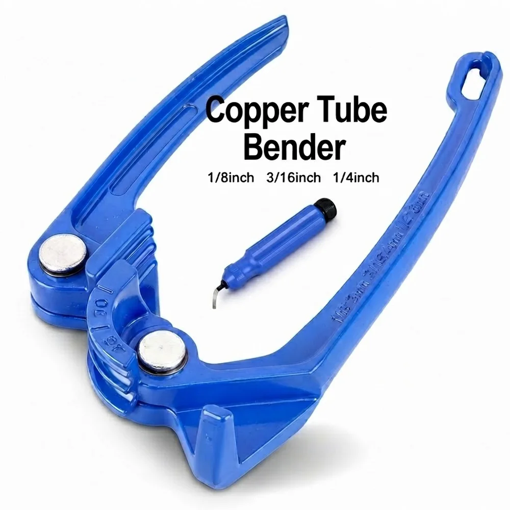 1/4'' 3/16'' 1/8'' Aluminum Tube Bender Kit with HSS Deburring Tool -90° Handheld Copper Tube Bender for Brake Job/Refrigeration