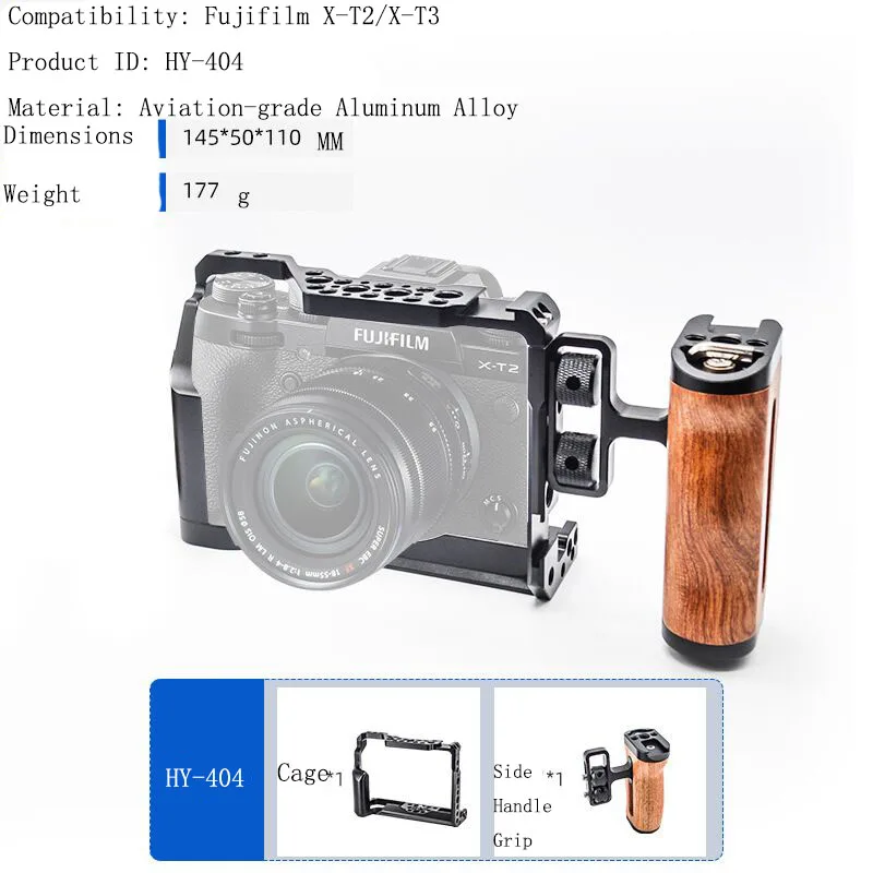 PyroGraphy X-T2/X-T3 Cage Kit Handheld Shooting Kit with Full Cage Arri Locating Top Handle Wooden Side Handle for Fujifilm X-T3