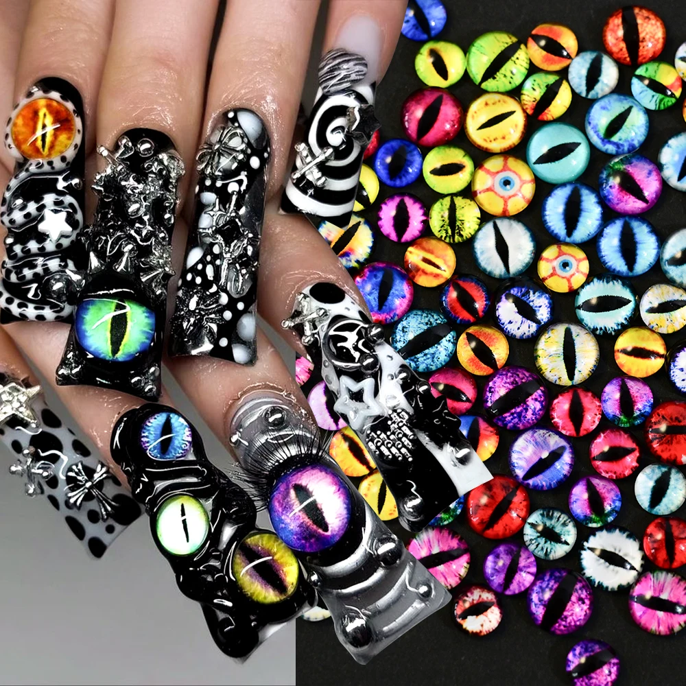 100/50/10pcs Gothic Devil Eyes Nail Art Charms Colorful Dragon/Snake /cat Eyes Resin Nail Decoration Vertical Pupil Nail Accesso