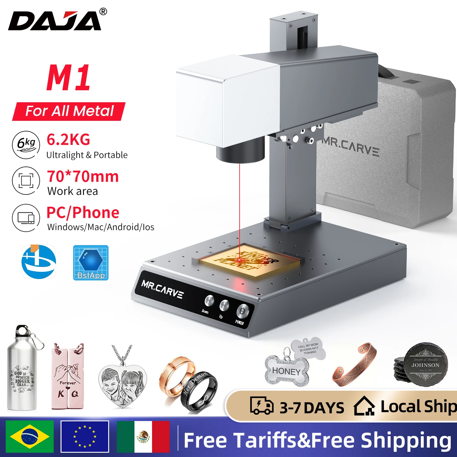 

DAJA M1 Pro волоконный лазерный гравер портативный бизнес-маркировочный станок для мобильного телефона компьютер гравировка цельнометалл пластик кожа