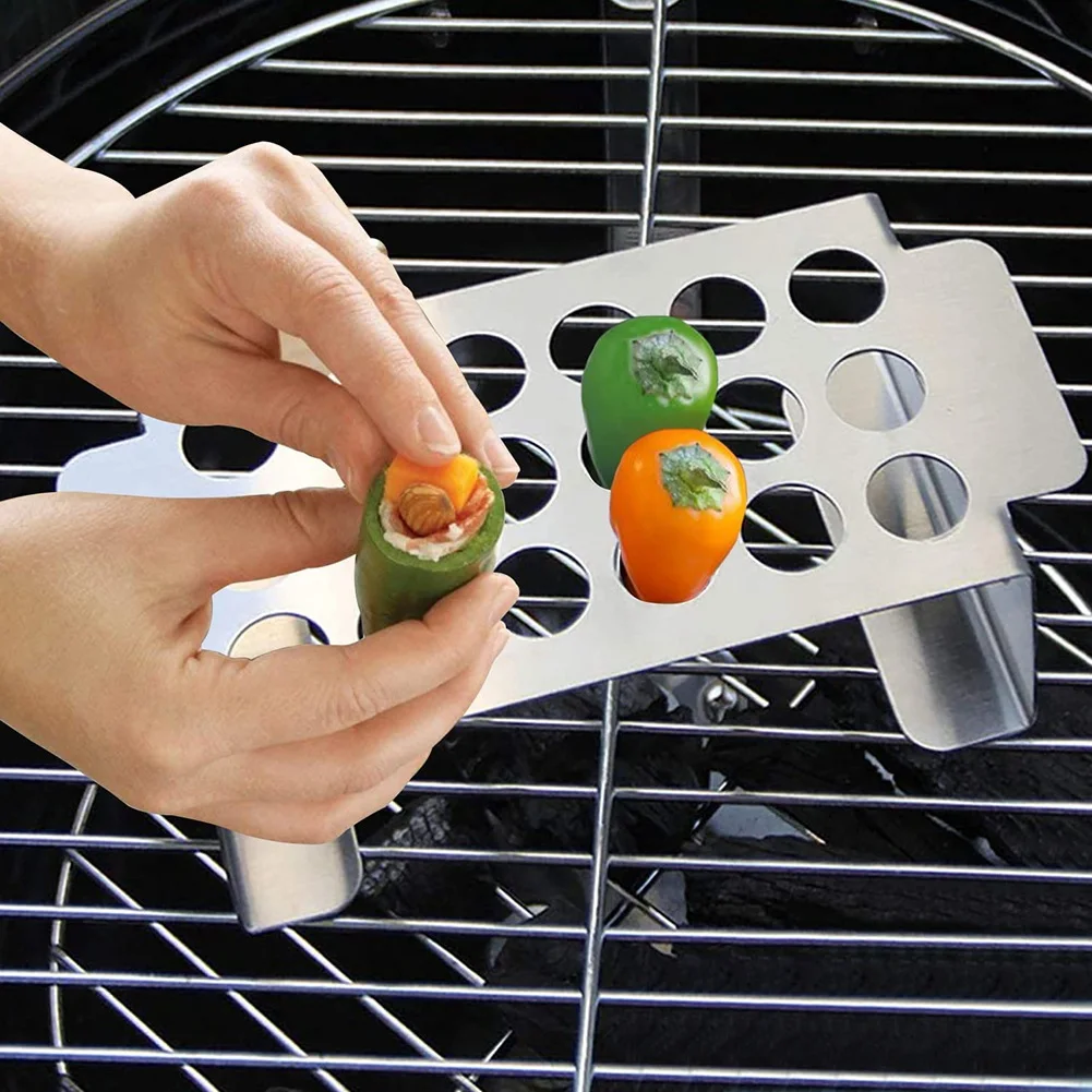 New 18 Hole Jalapeno Grill Rack & Pepper Corer Tool,Stainless Steel Drumstick Chicken Wings Roaster for BBQ HOT