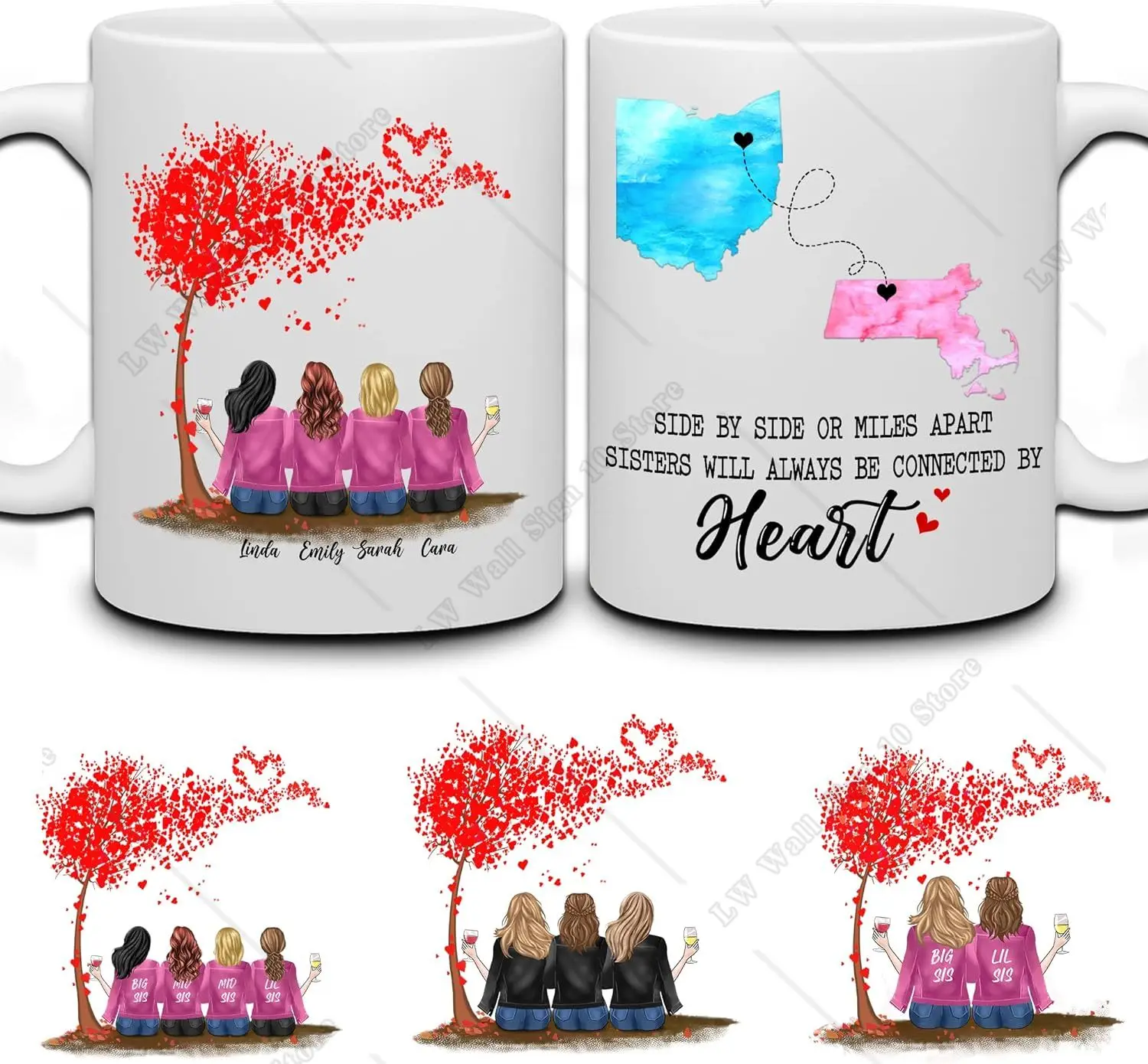 Custom Long Distance Friendship Mug (4 Women) Personalized Going Away Gift for Sister Best Friend Custom Sister Gift Mug