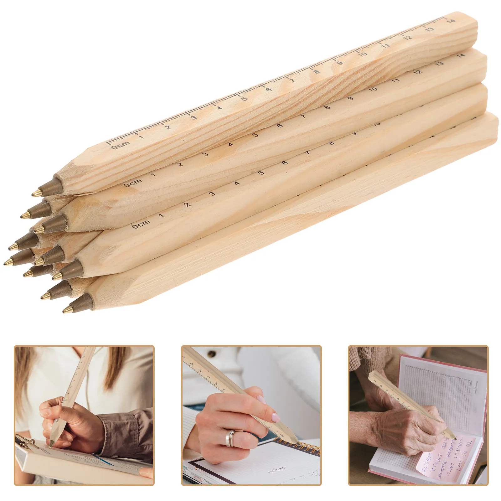 

12Pcs Wooden Ballpoint Pens Natural Wood Carpenter Ruler Pens for Woodworking Marking Drawing Measuring Rough Surfaces