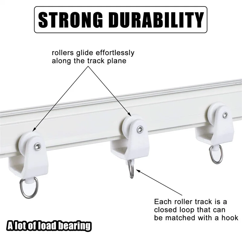 Ceiling Curtain Track Rollers  Flexible Bendable Curtain Track Rollers 11 mm White Plastic Drapery Rail Gliders With Hooks
