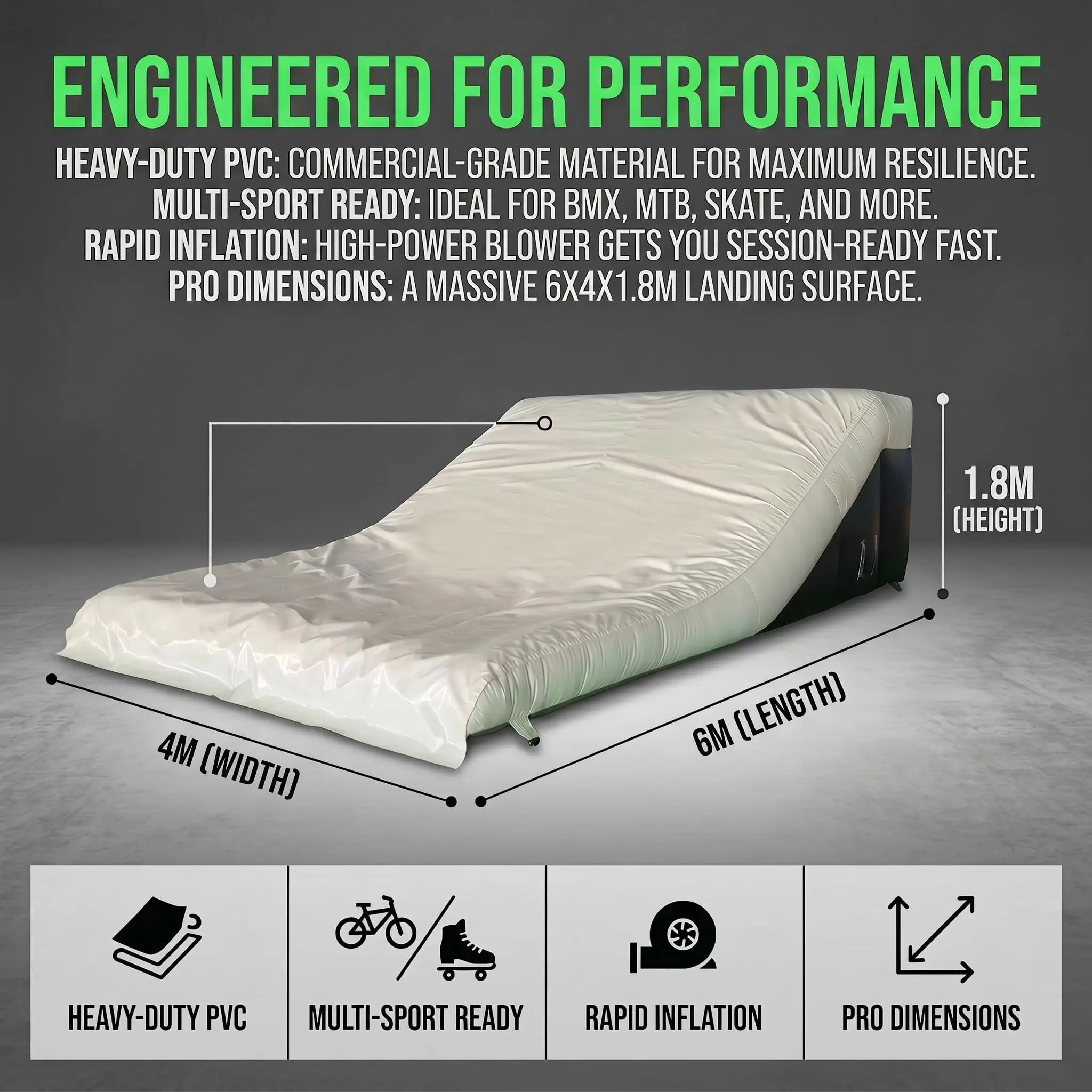 20x13x6ft Inflatable Airbag Landing, Heavy Duty MTB BMX Jumping Airbag Lander, Portable Stunt Freestyle Landing Pad for Bike, Skate, and Ski Progression Training
