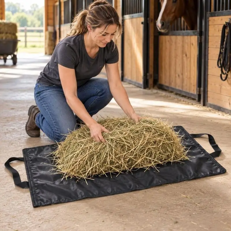 Portable Horse Feed Carrying Bag for Stable Tasks, High-Density Cloth Body with Wide Carry Grips, Open-Top Access, and 24BD