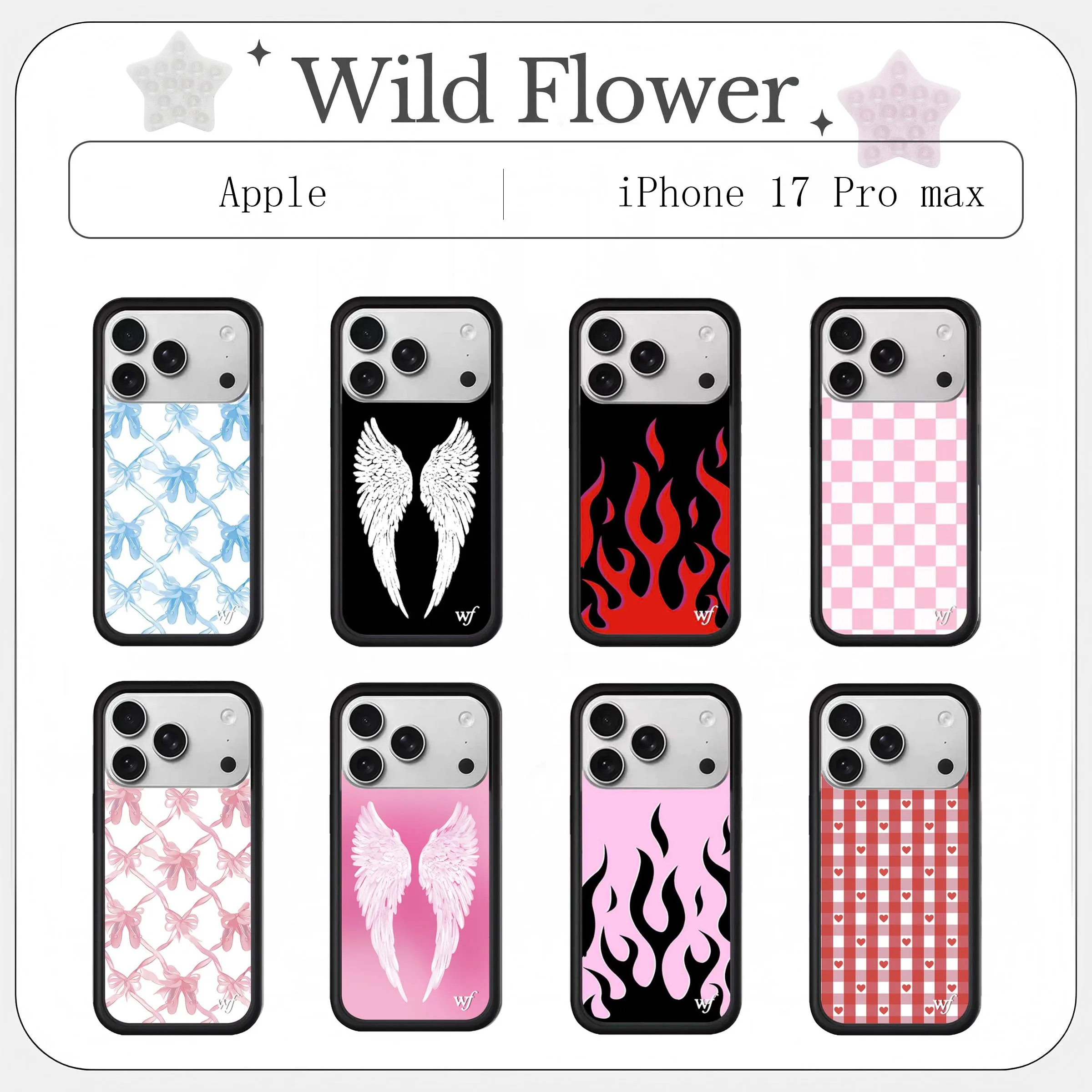 New 2026 bowknot Wings Wildflower Phone Case for iPhone 16 15 14 13 12 17 Pro Max Plus Air WF ins iPhone 11 point WF Cover