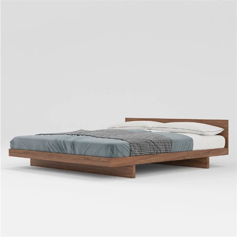 Black walnut Japanese log second bedroom double short bed all solid wood bed