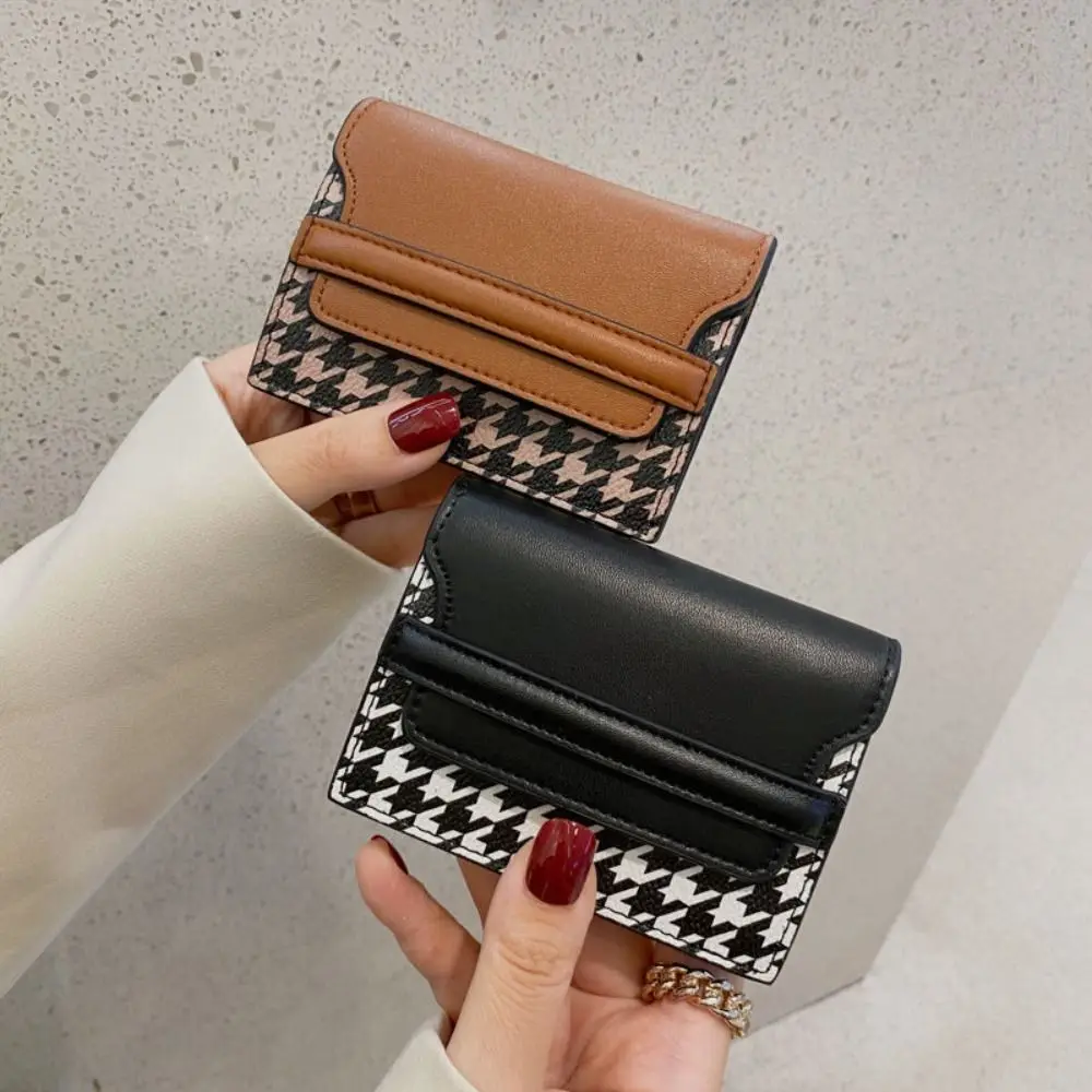 Pu Lederen Houndstooth Kaarttas Mode Koreaanse Stijl Clutch Tas Kaarthouders Clutch Card Pocket Portemonnee Korte Portemonnee Buiten