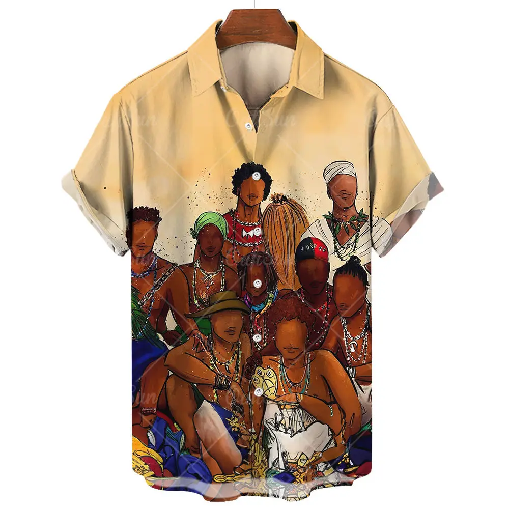 Camisa masculina de manga curta vintage, estampa de umbanda 3D, street designer, roupas da moda, camisas extragrandes soltas e blusa
