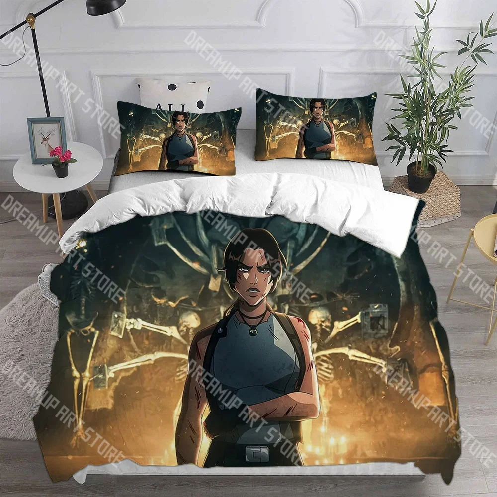 Fashion Tomb Raider The Legend of Lara Croft Bedding Set Single Twin Full Queen King Size Bed Set Kids Bedroom Duvetcover Set