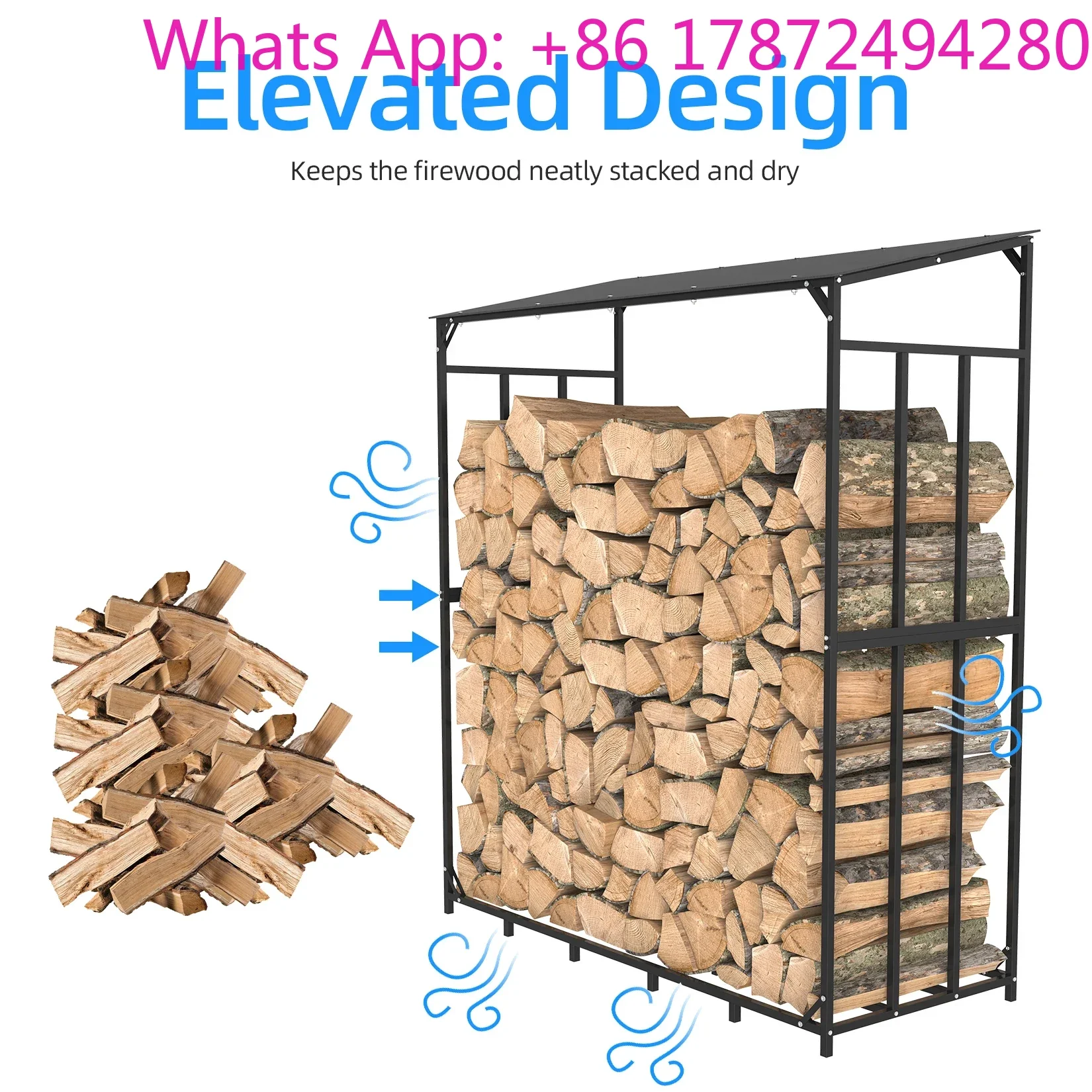 for Outdoor Deck, Backyard Heavy Duty Tall Metal Firewood Rack Stand with Top Cover Fireplace Wood Storage Stacking Holder