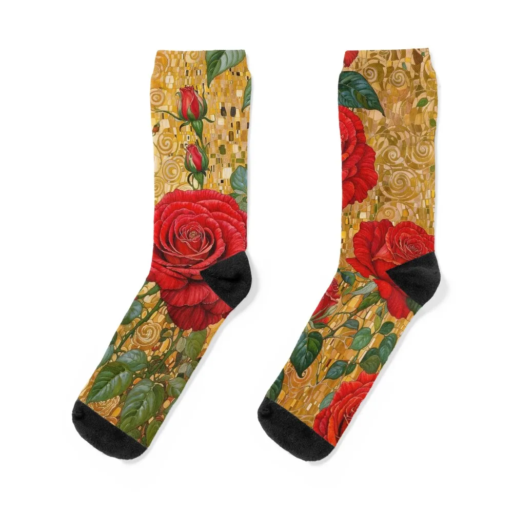 

Gustav Klimt Roses and Gold Socks valentine gift ideas japanese fashion anti-slip Socks For Girls Men's