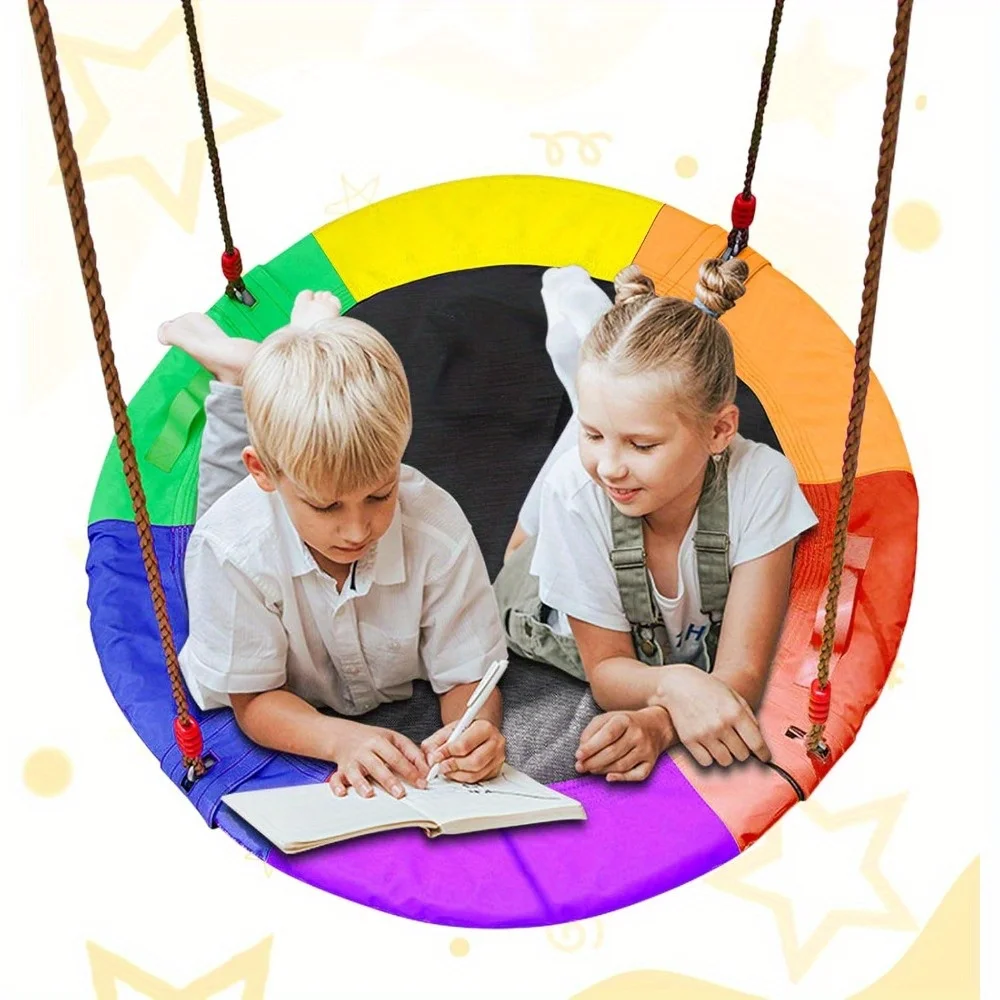 Altalena per piattino da 40 pollici per bambini all'aperto, grande altalena rotonda con 2 cinghie per appendere, altalena per albero per cortile e parco giochi