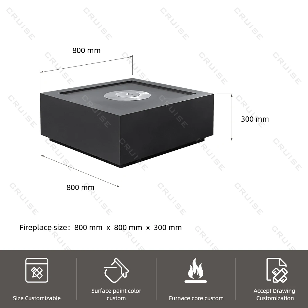 كروز مربع معدن الخشب/الغاز/الكحول/التفتيت/الكترونية كبيرة فيلا في الهواء الطلق الديكور موقد بون 800 مللي متر حفرة معدنية قائمة بذاتها