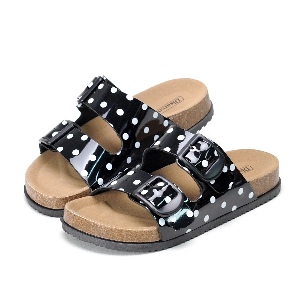 Polka-Dot Doppelriemen-Pantoffeln, Damen-Sandalen mit Verstellbarer Schnalle, Bequeme Flache Schuhe für den Täglichen Outdoor-Gebrauch – Detail 1