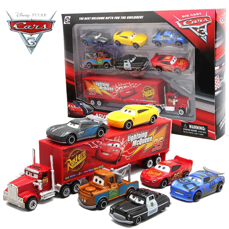 6-7pcs Disney Pixar Car 3 2 1 Lightning Mcqueen Truck Mack Jackson Storm Diecast Metal racing Car dinoco racer toy Set Boy Gift