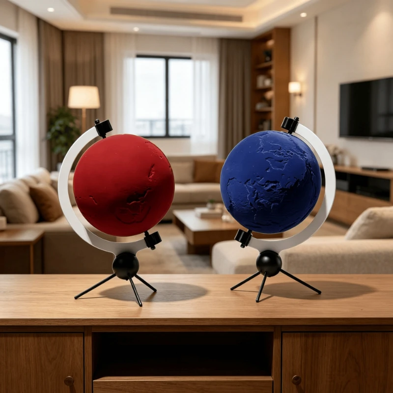 Creative 3D resin flocked textured globe ornament, metal desktop decoration, study room model room, hotel soft furnishings