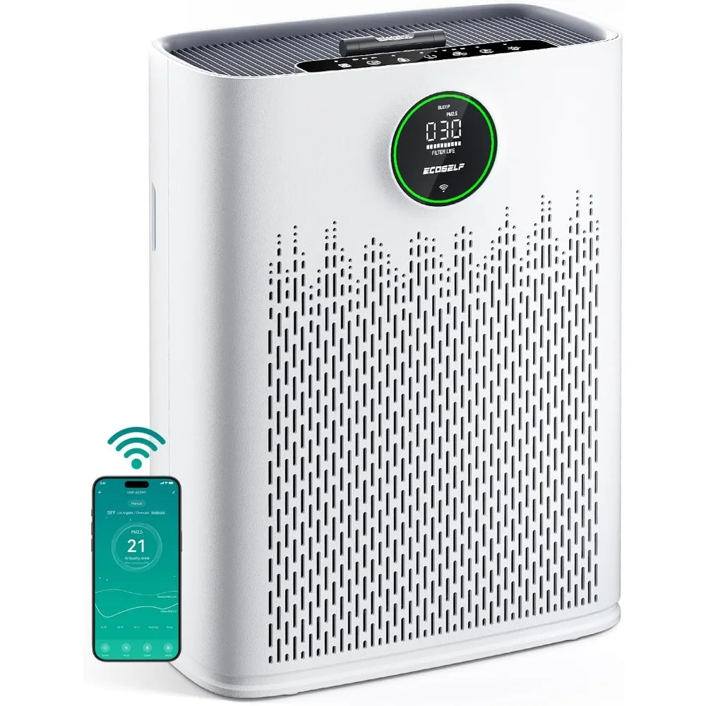 Smart Air Purifier, WiFi Control, Smart Mode, AQI Display, 22dB Sleep Mode & Aromatherapy,with 2X-Power Filtration, Bright White