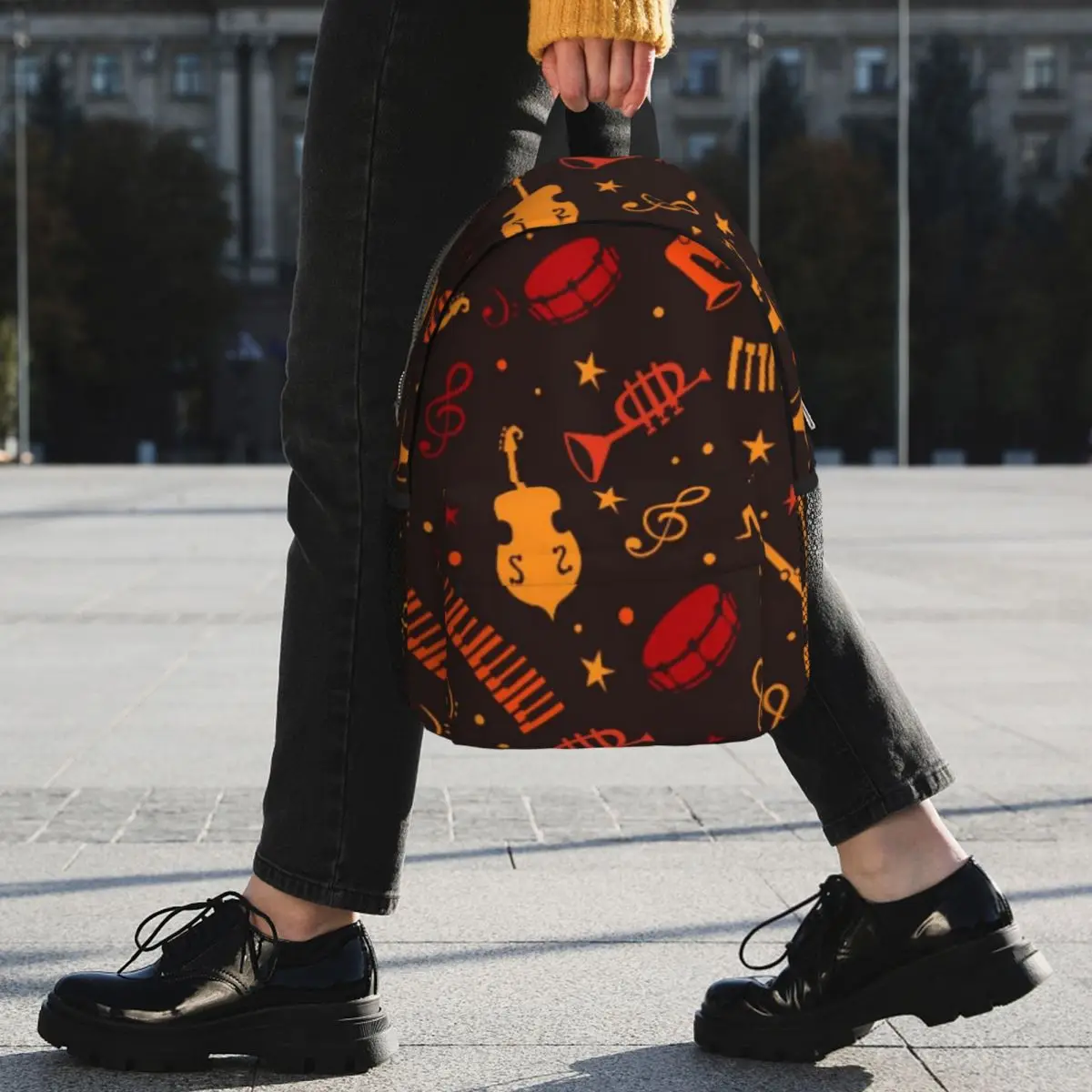 Vibrant Music Instrument Cartoon Backpack Student BookBag Kids School Bag Laptop Shoulder Bags for Men Women