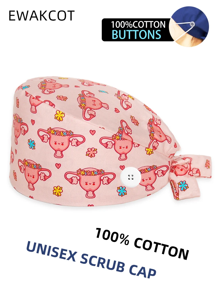 Women Flowers uterus Printed Surgical Cap 100% Cotton Health Care nursing hat hospital medical work hats Nurse Doctor Scrub Caps