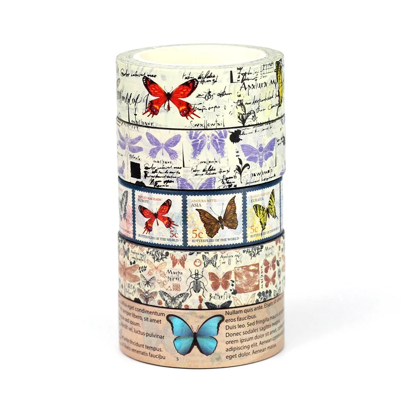 NEW Wholesale 10PCS. Decorative Vintage Butterflies Washi Tapes Set for Scrapbooking Journaling Masking Tape Cute Stationery