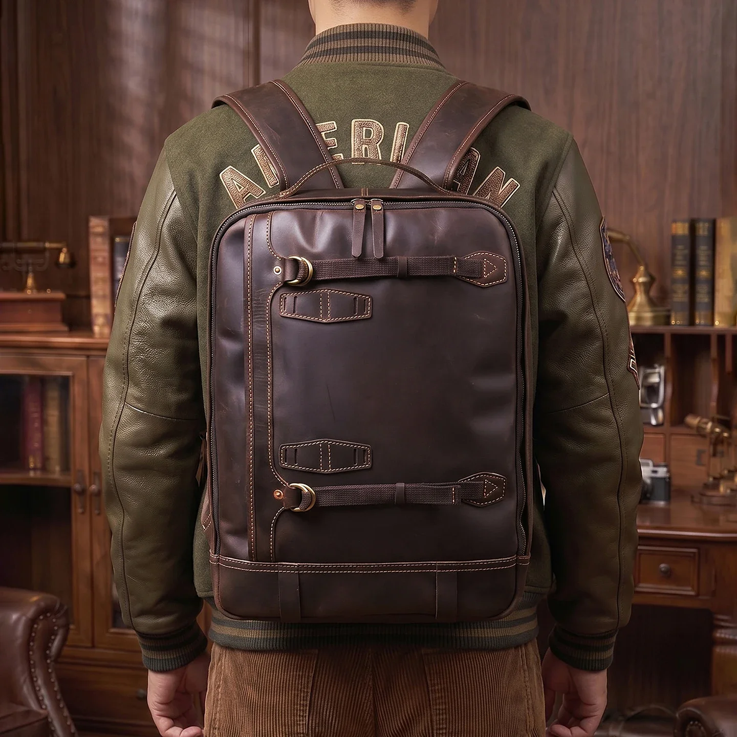 

Genuine Leather Backpack Top Layer Cowhide Vintage Original Design Large Capacity Laptop Bag Travel Work Bag Men Women Business